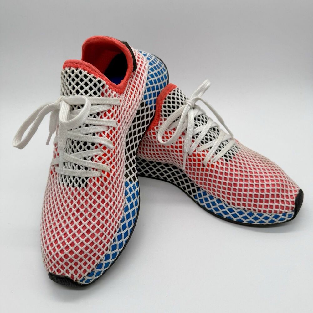 ADIDAS Deerupt CQ2624 Running Shoes Men's Sz 8.5 Solar Red Bluebird Mesh Lace-Up